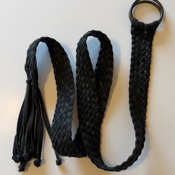 Handmade woven belt with tassle, black, coated cotton rope, size M main image 6